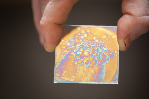 Photo of the solar window technology.