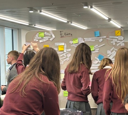 Students at IBM bringing together suggestions from over 700 worksheets to build the Charter for Ethical Innovation