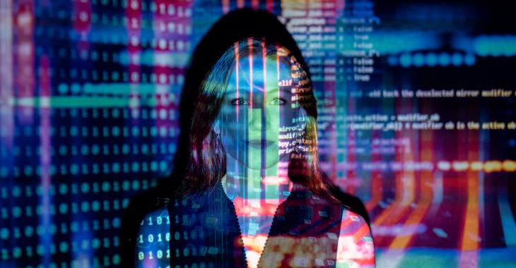 Female Software Engineer With Projected Code