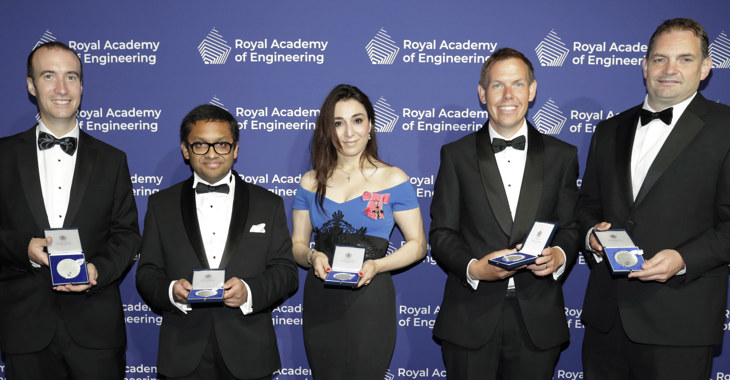 Princess Royal Silver Medallists (L R; Dr Oliver Payton, Dr Atif Syed, Heba Bevan OBE, Professor Paul Shearing And Professor Daniel Brett) Credit Layton Thompson